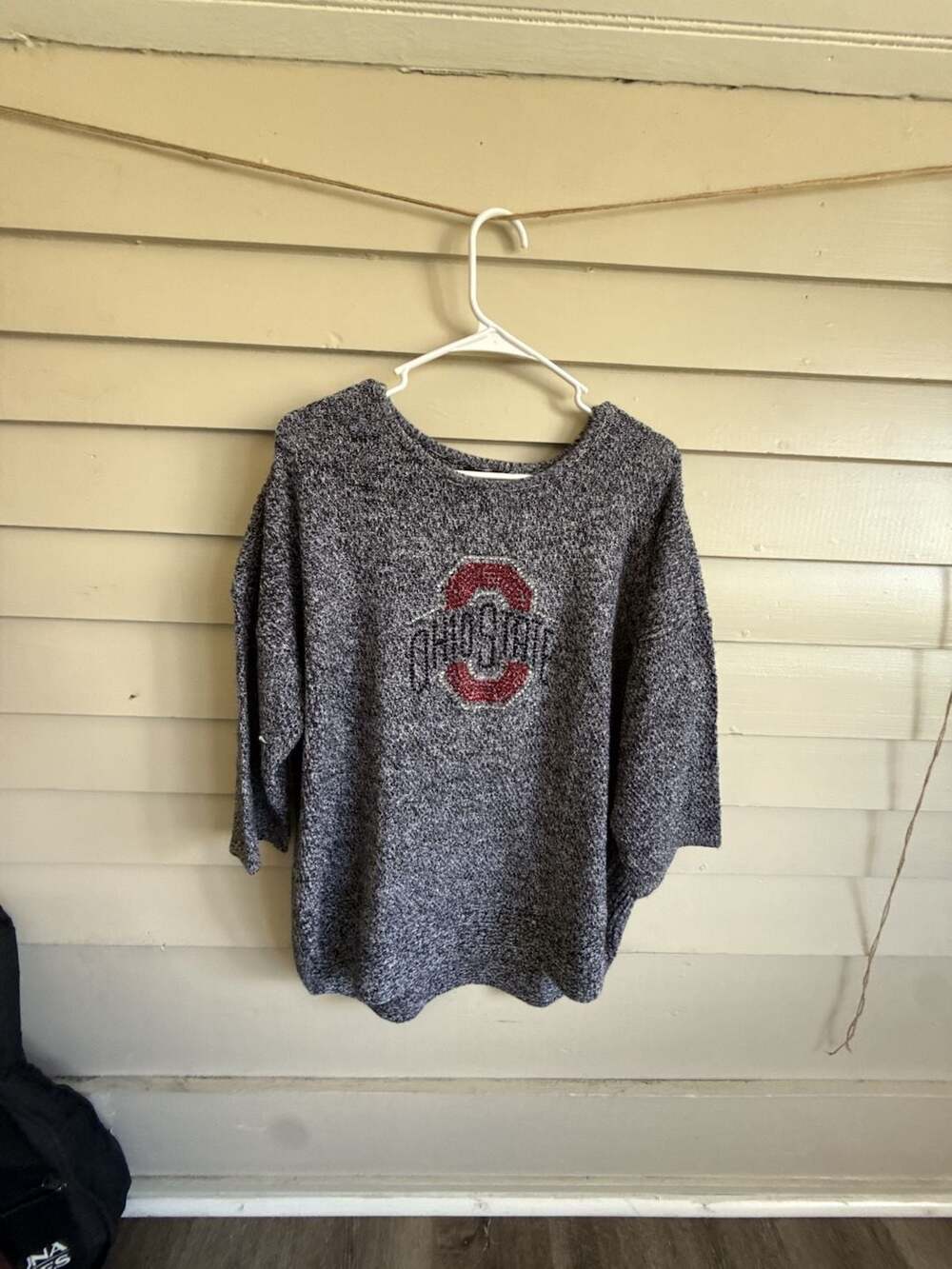a.n.a. Woman Gray Marled Knit Ohio State Buckeyes Rhinestone Logo Tunic Sweater